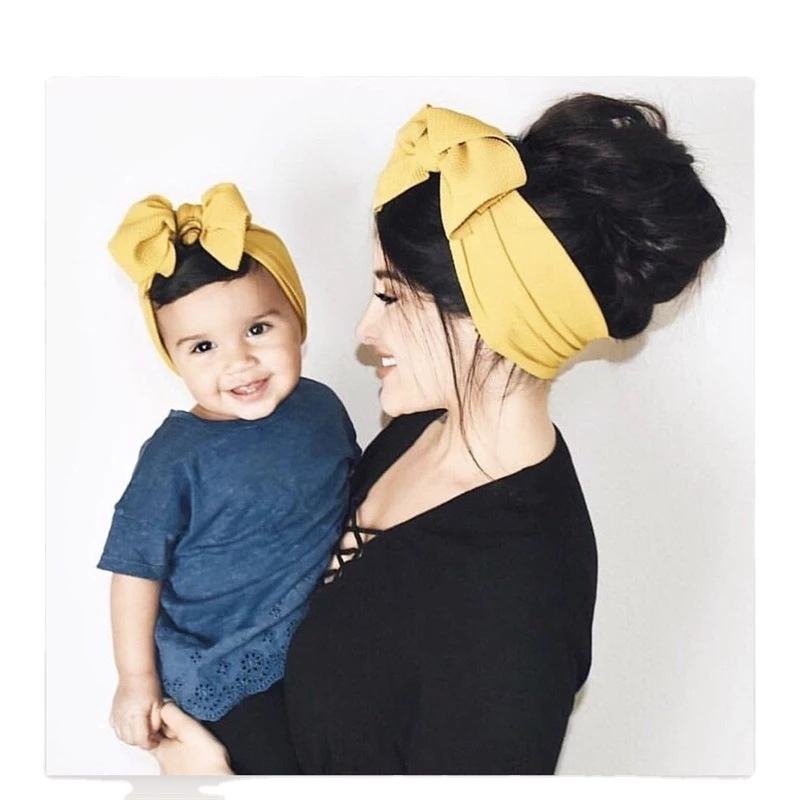 Mom and Baby Textured Big Bow Headwrap Top Knot Turban Set