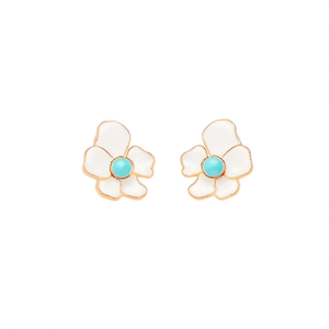 Fashion <b>Stud</b> <b>Earrings</b> 316L Stainless Steel PVD Gold Plating White Flower Design <b>Turquoise</b> Center - Product Image 2