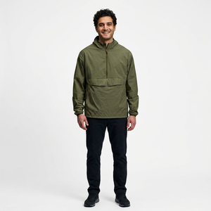 Autumn High Quality Vintage Outdoor Patched Pullover <b>Jacket</b> <b>Men</b> Custom Half Zip Canvas Anorak Hooded Wind Windbreaker - Product Image 1