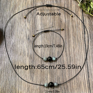 Retro Empath Protection 2PCs Pulsera y collar Conjunto de joyas con labradorita natural y cuentas de obsidiana negra trenzada - Product Image 3