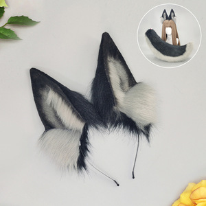 Bộ tai và đuôi thú <span class=keywords><strong>handmade</strong></span> S0013, băng đô tai sói & đạo cụ đuôi, chất liệu lông giả mềm mại, bộ tai và đuôi chó dùng cho cosplay - Product Image 5