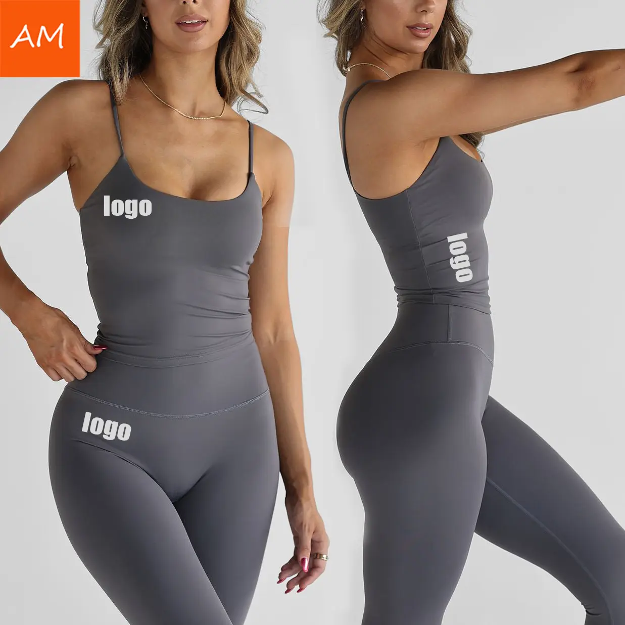 Camiseta de nailon y LICRA con logotipo personalizado, camiseta de yoga con tirantes finos, Camiseta deportiva para mujer