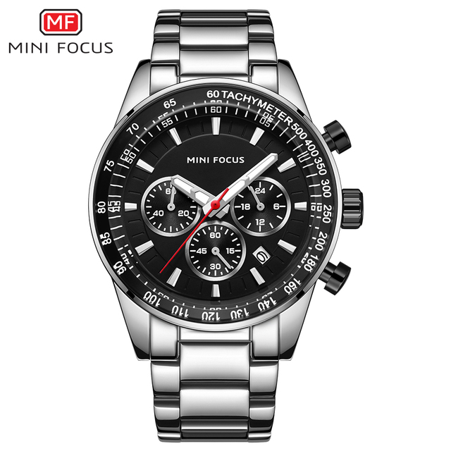 MINI FOCUS MF0187G Latest New Design Business Mens Quartz Watch Hot Stainless Steel Strap 3 Dials Chronograph Wholesale Watch