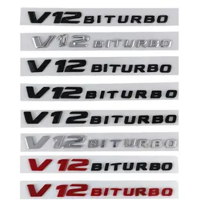 ABS黑色3d镀铬汽车Lettres翼子板标志V12 BITURBO梅赛德斯S65 G65 SL65 AMG W222 W221 R230 R231 W463 W464配件