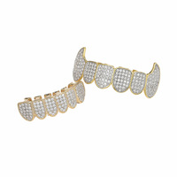 BES Grillz en laiton avec zircone cubique 5A, style dent de crocodile, pour 6 dents supérieures et 6 dents inférieures, Bijoux de fête Hip Hop, Halloween, Cosplay, Vampire
