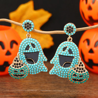 Anting-anting manik-manik biji labu hantu buah-buahan warna-warni imut berbahan alloy untuk pesta Halloween, liontin Halloween