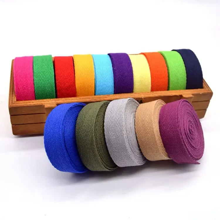 Woven 100% Cotton Ribbon Herringbone Colour Webbing Strap For Garment Accessories