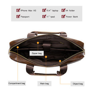 <b>Men's</b> Genuine <b>Leather</b> Business Laptop Briefcase Waterproof Soft <b>Sided</b> Coffee Multi-size Large Capacity Fashion Design - Product Image 2