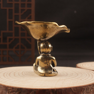 Brass Lotus Leaf Boy Incense Holder Miniature Tea Table Decoration Hand Made Metal <b>Ornament</b> For Home Office Use - Product Image 4