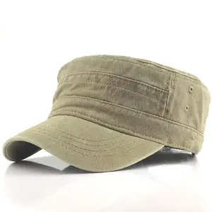 HZM-22410定制标志独特设计学员帽子复古平顶水洗棉学员帽子