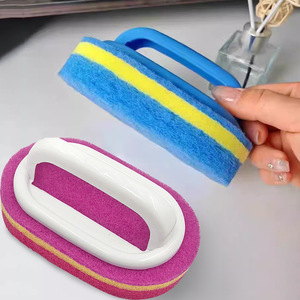 <b>Handled</b> Cleaning <b>Sponge</b> Pad Rectangle Thickened Kitchen Sink Pot Washing Stain Removal Brush Blue Red - Product Image 1