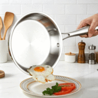 Poêle à frire FLEY en acier inoxydable non revêtue, compatible induction, gaz et électrique, pour la cuisine domestique