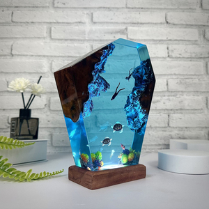 Lámpara de Mesa de Resina con Tema de Aventura Submarina, Luz Nocturna de Dibujos Animados con Carga USB, Tortuga Marina, Buzos, Organismos, Arte Creativo - Product Image 5