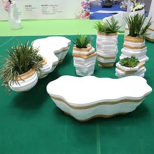 Fiberglass Cascading Flowerpot comercial decoração potes plantadores jardim pedra vaso de flores com assentos