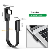 Câble USB-C court PD100W 240W, design plat à angle droit, charge rapide, transfert de données, extension mâle/femelle pour téléphone 15.16