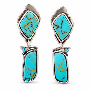 Pendientes colgantes de turquesa para mujer, estilo bohemio geométrico, joyería chapada en plata antigua, regalo - Product Image 1