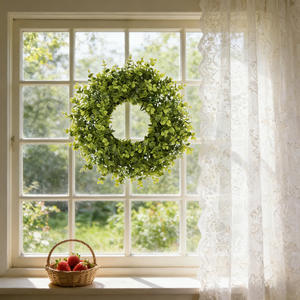 Lussuosa Ghirlanda Decorativa da 60cm per Porta e Finestra Ghirlanda Artificiale di Bosso ed Eucalipto Fiori Decorativi e Piante - Product Image 4