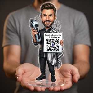 Exhibidor Acrílico Personalizado con <span class=keywords><strong>Caricatura</strong></span> a partir <span class=keywords><strong>de</strong></span> <span class=keywords><strong>Foto</strong></span>, Código QR <span class=keywords><strong>de</strong></span> Google Review, para Barberos, Enfermeras, Doctores, etc. (OEM/ODM) - Product Image 6
