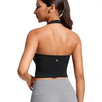 CRZ YOGA Butterluxe Débardeur court respirant à bretelles croisées pour femme, maintien élevé, dos ouvert, rembourré, 100% Nylon, infroissable