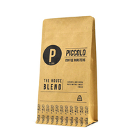 Sachet de café personnalisé imprimé, refermable, en papier kraft doublé aluminium de qualité alimentaire, à fond plat, avec valve et fermeture éclair