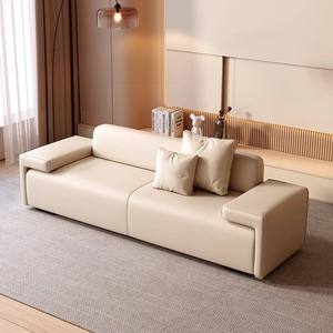 Sofá Cama Moderno de Cuero con Estructura de Madera y Relleno de Esponja, Sofá Rectangular para Sala de Estar, Villa u Hotel - Product Image 6