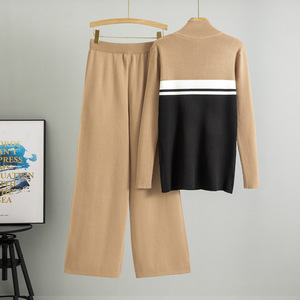 Completo <span class=keywords><strong>Casual</strong></span> Primaverile in Maglia con Collo Alto e Cerniera, <span class=keywords><strong>Abbigliamento</strong></span> <span class=keywords><strong>Donna</strong></span> in Tinta Unita - Product Image 3