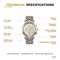 Montre chronographe à quartz pour homme SKMEI 1904, bracelet en acier inoxydable, affichage de la date, résistance à l'eau 30 m, montre de ville pour homme