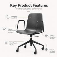 Chaise de bureau pivotante de style moderne et simple, ergonomique, avec accoudoirs en plastique PP, pour conférence, réception, invités
