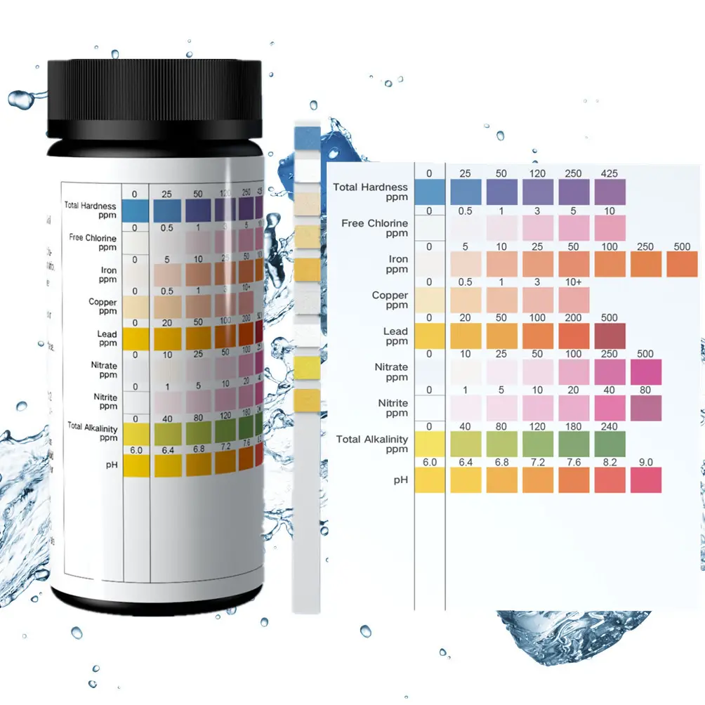 9in1 مياه الشرب صلابة مجموعة اختبارات طبّية شرائط ، المنزل اختبار نوعية المياه مياه الصنبور ، الرصاص شرائط الاختبار