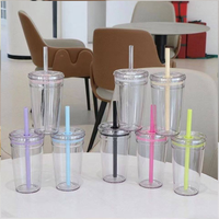 Gobelet en plastique PC de 450 ml (16 oz) avec logo personnalisé, sans BPA, avec couvercle et paille, anti-fuite, écologique, compatible lave-vaisselle, pour la salle de sport