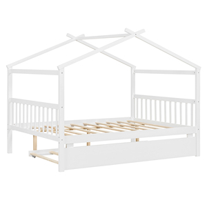 Letto a casetta per bambini in legno massello di alta qualità con letto estraibile e sponde di sicurezza, ideale per la cameretta dei bambini - Product Image 3
