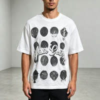 T-shirt blanc ample à col rond 100% coton, impression numérique, manches courtes, 240 grammes, t-shirt doux