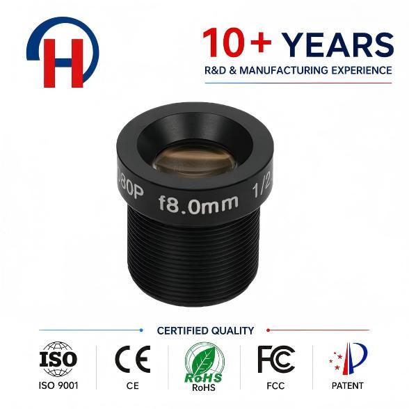 HS 2MP Resolution 8mm Telephoto Security CCTV Lens with 4G Full Wave M12 F2.0 Large Aperture Monitoring Lens