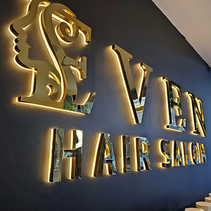 Biển hiệu đèn LED nền kim loại mạ vàng thiết kế tùy chỉnh miễn phí dành cho tiệm làm tóc, cửa hàng nail - Product Image 1