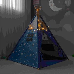 Tente <span class=keywords><strong>tipi</strong></span> château en bois personnalisée pour intérieur/extérieur, grande tente de jeu pour enfants, maison de jeu en toile de coton <span class=keywords><strong>rose</strong></span> avec étoiles - Product Image 6
