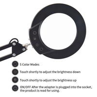 Lampe de bureau pliable en métal avec commande tactile, 5 modes, 5 niveaux de luminosité réglables, à clipser, rechargeable par USB, avec loupe