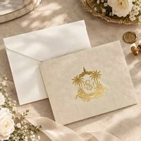 Coffret d'invitation de mariage en velours de luxe, estampage à chaud doré personnalisé, papeterie élégante, carte d'invitation monogramme