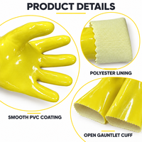 Gants de travail de sécurité en PVC jaune lisse personnalisés, imperméables, résistants à l'huile, doublés de polyester, à manchette longue, pour le nettoyage industriel, vente en gros