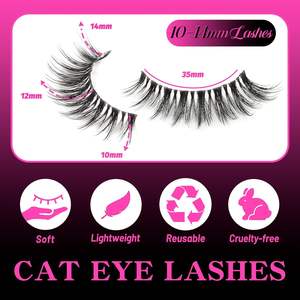 Pestañas Postizas de Visón Sintético Largas y Finas Hechas a Mano al 100%, Aspecto Natural, Banda Transparente Suave, Ligeras, Libres de Crueldad Animal - Product Image 5