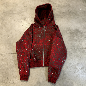 OEM Streetwear Heavyweight Cotton All Over Sublimation Printing Oversized Boxy Rhinestone <strong>Leopard</strong> <strong>Print</strong> Zipup <strong>Hoodie</strong> Men - Product Image 1
