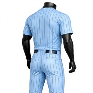 Uniforme de Béisbol Personalizado LONG MISSION INDUSTRY, Transpirable, para Hombre, Jersey y Pantalones con Rayas Azules Claras, 100% Poliéster, Talla Adulto - Product Image 3