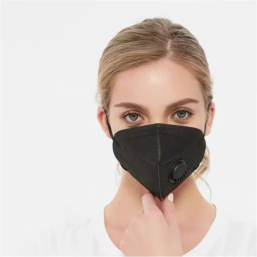 Black KN95 Respirator Mask with Breathing Valve Non-Woven Fabric Face Shield and Ear Loop Filtering Face Shield with Ear Loop