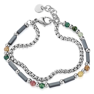 Bracelet jonc en acier inoxydable avec perles d'agate naturelle et maillons géométriques pour homme, style hip-<span class=keywords><strong>hop</strong></span> rock, cadeau bijou - Product Image 1