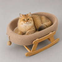 YAOYUE Lit à bascule pour animaux de compagnie en lin tressé avec cadre en bois - Nid douillet ovale pour chat, hamac, tapis d'été suspendu