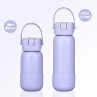 Bouteille isotherme sous vide de 16 oz, forme mignonne, plusieurs couleurs, anti-fuite, sans BPA, avec poignée portable, adorable bouteille à boire pour les voyages