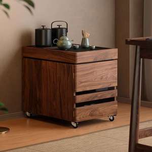 Mueble de Té Móvil Sansen de Madera Maciza Rectangular Portátil con Ruedas para Balcón, Almacenamiento de Té para Tatami - Product Image 1