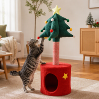 Rascador para Gatos con Forma de Árbol de Navidad, Árbol para Gatos de Felpa con Poste de Sisal para Rascar, Base de Cueva Acogedora para Gatos, Muebles Navideños para Mascotas