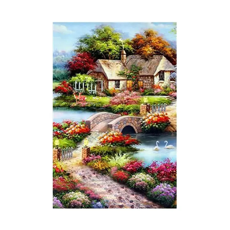 85 * 45cm DIY 5D diamond mosaic painting home decoration painting landscape painting lakeside tree house bridge