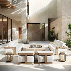 Ensemble de canapés en teck pour patio, modulaire, moderne, en rotin, pour l'extérieur, meubles de jardin, pour villa et hôtel, protection UV - Product Image 1