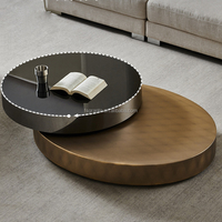 Table basse ronde à bout réglable meubles en acier inoxydable double table basse rotative moderne de luxe en laiton pour le salon